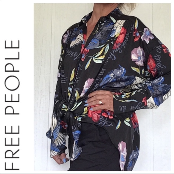 FREE PEOPLE SILKY NIGHTS FLORAL BLOUSE SMALL - Picture 5 of 15